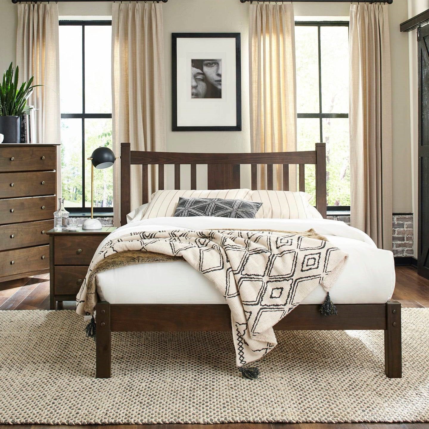 Queen Size FarmHouse Solid Wood Platform Bed in Espresso