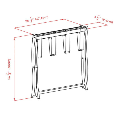 Solid Wood Folding Luggage Rack in Dark Brown Finish with Black Nylon Straps