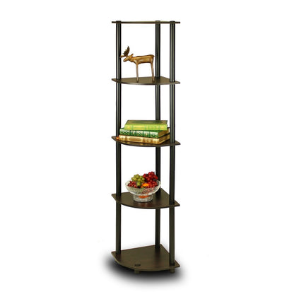 5-Tier Corner Display Shelf Bookcase in Espresso &amp; Black