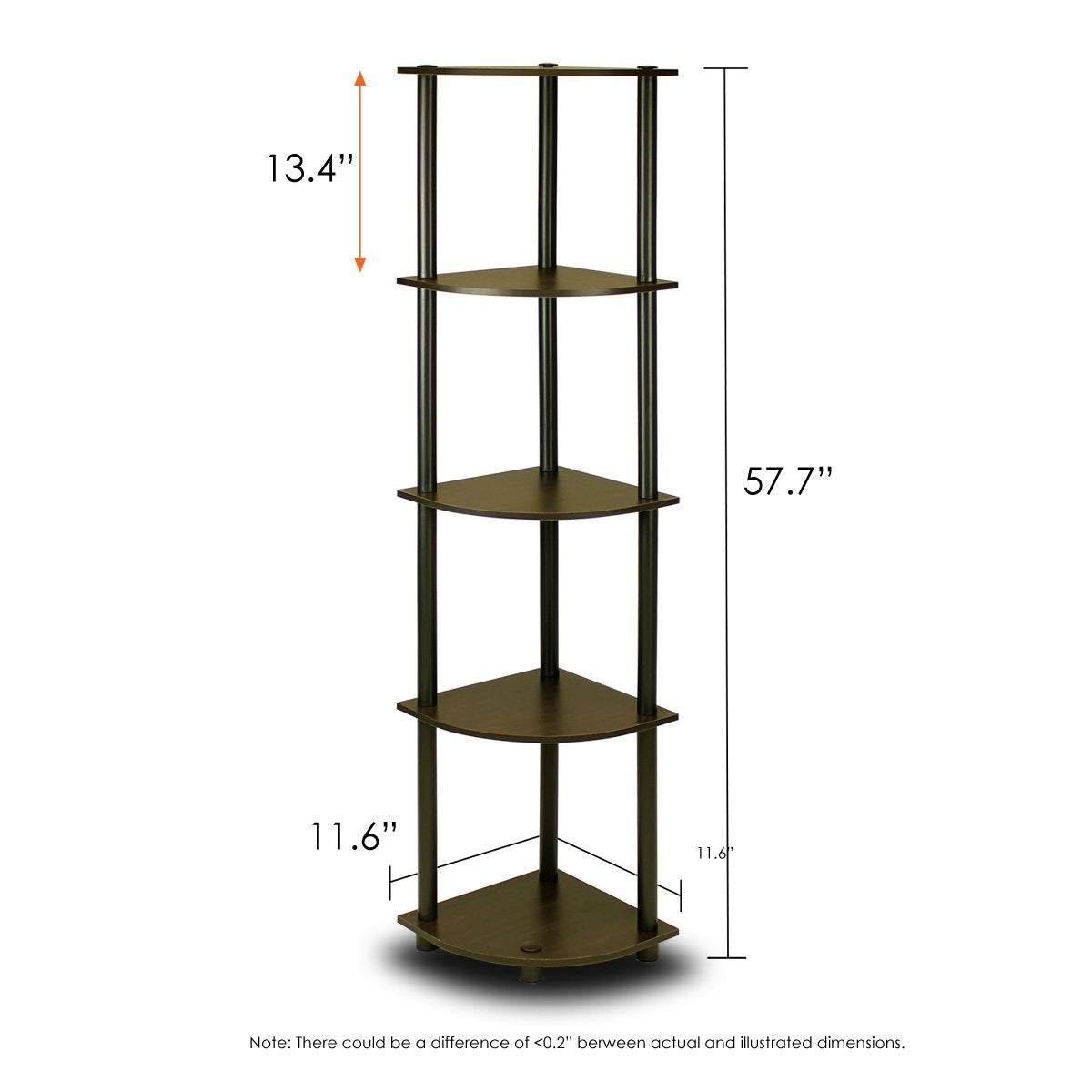 5-Tier Corner Display Shelf Bookcase in Espresso &amp; Black
