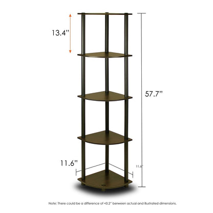 5-Tier Corner Display Shelf Bookcase in Espresso &amp; Black