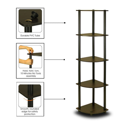 5-Tier Corner Display Shelf Bookcase in Espresso &amp; Black