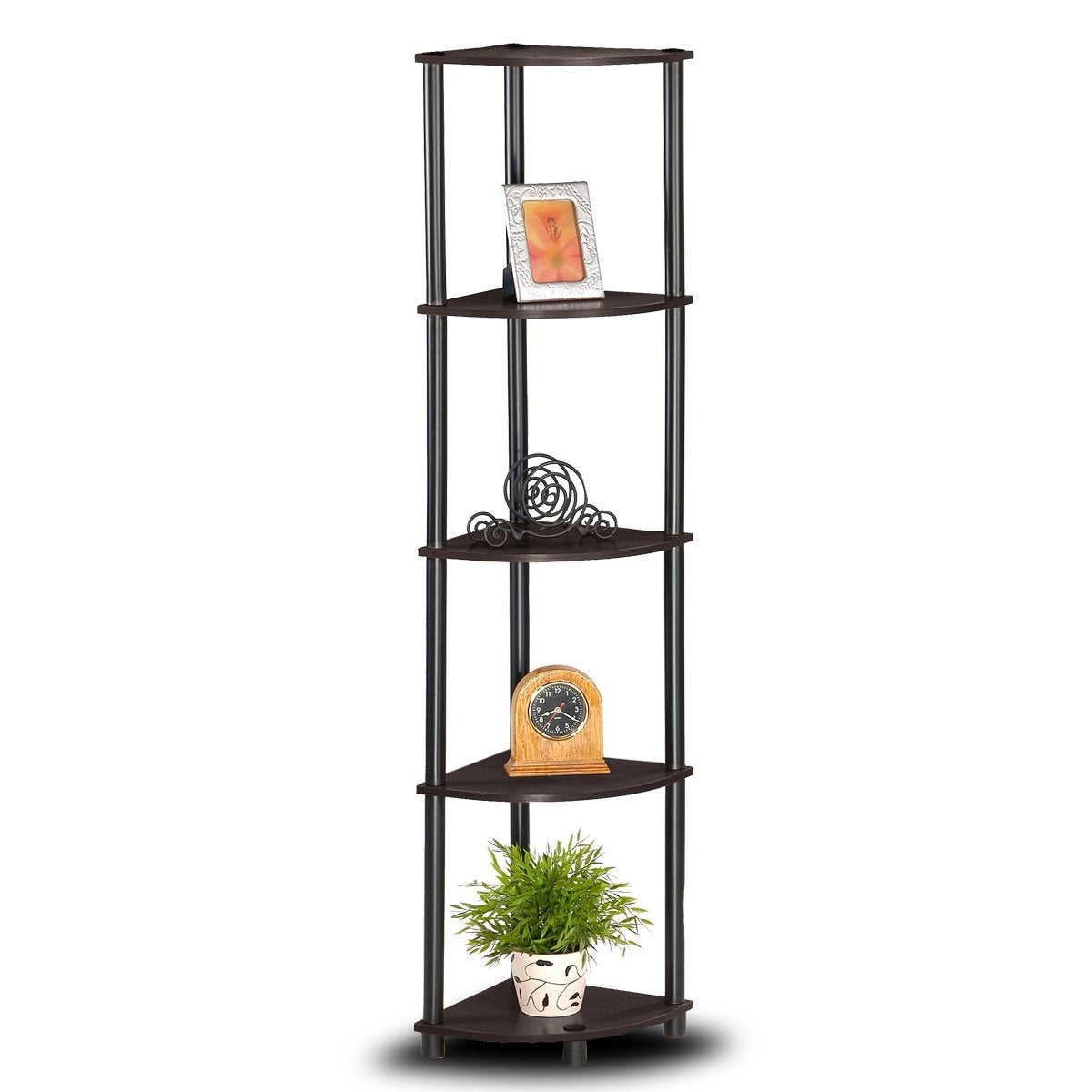 5-Tier Corner Display Shelf Bookcase in Espresso &amp; Black