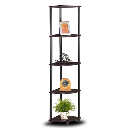 5-Tier Corner Display Shelf Bookcase in Espresso &amp; Black