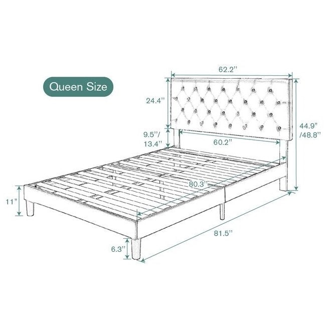 Queen Size Adjustable Height White Faux Leather Tufted Low Profile Platform Bed