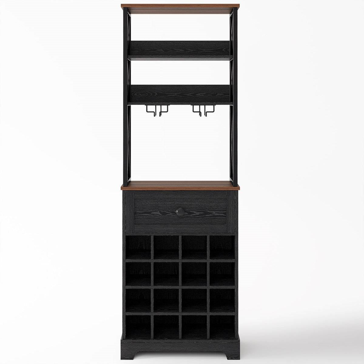 Black/Brown Wine Bottle &amp; Glass Rack Cabinet Bar Storage