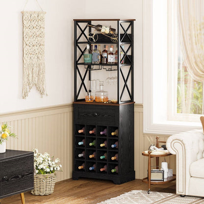 Black/Brown Wine Bottle &amp; Glass Rack Cabinet Bar Storage