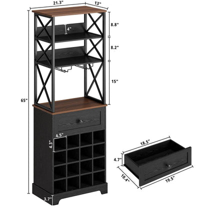 Black/Brown Wine Bottle &amp; Glass Rack Cabinet Bar Storage