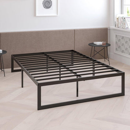 Full Size 14 Inch Black Metal Steel Slat Platform Bed