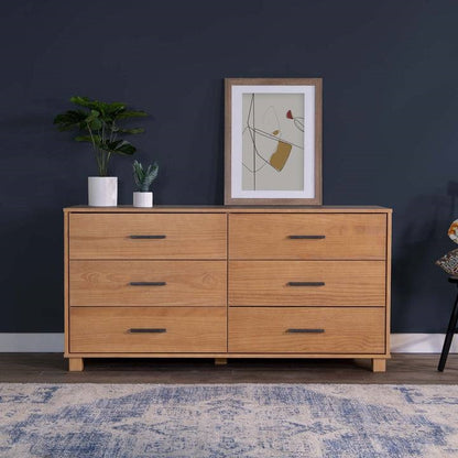 Farmhouse Modern 6 Drawer Double Dresser in Acacia