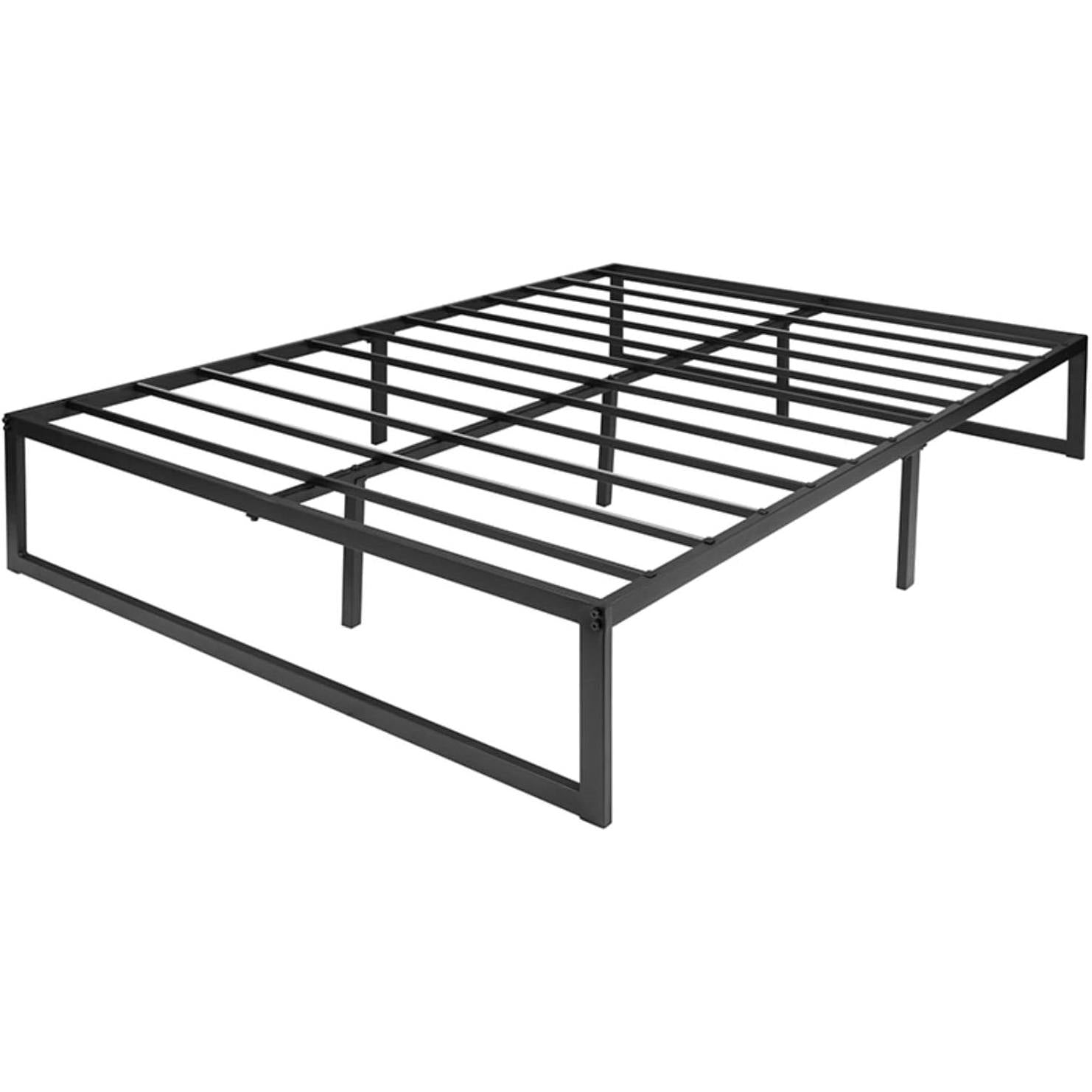 Queen Size 14 Inch Black Metal Steel Slat Platform Bed