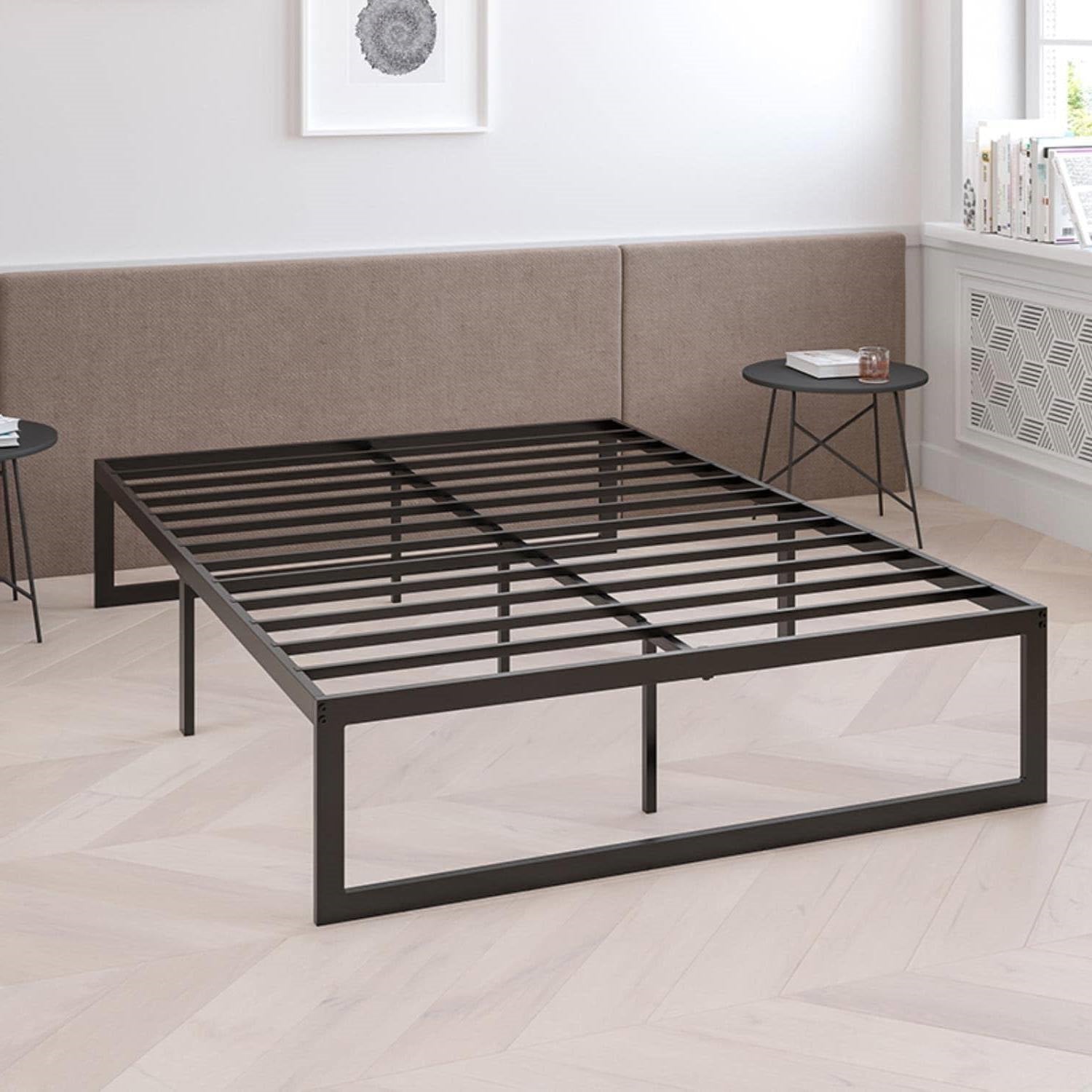 Queen Size 14 Inch Black Metal Steel Slat Platform Bed