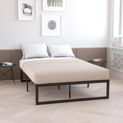 Queen Size 14 Inch Black Metal Steel Slat Platform Bed