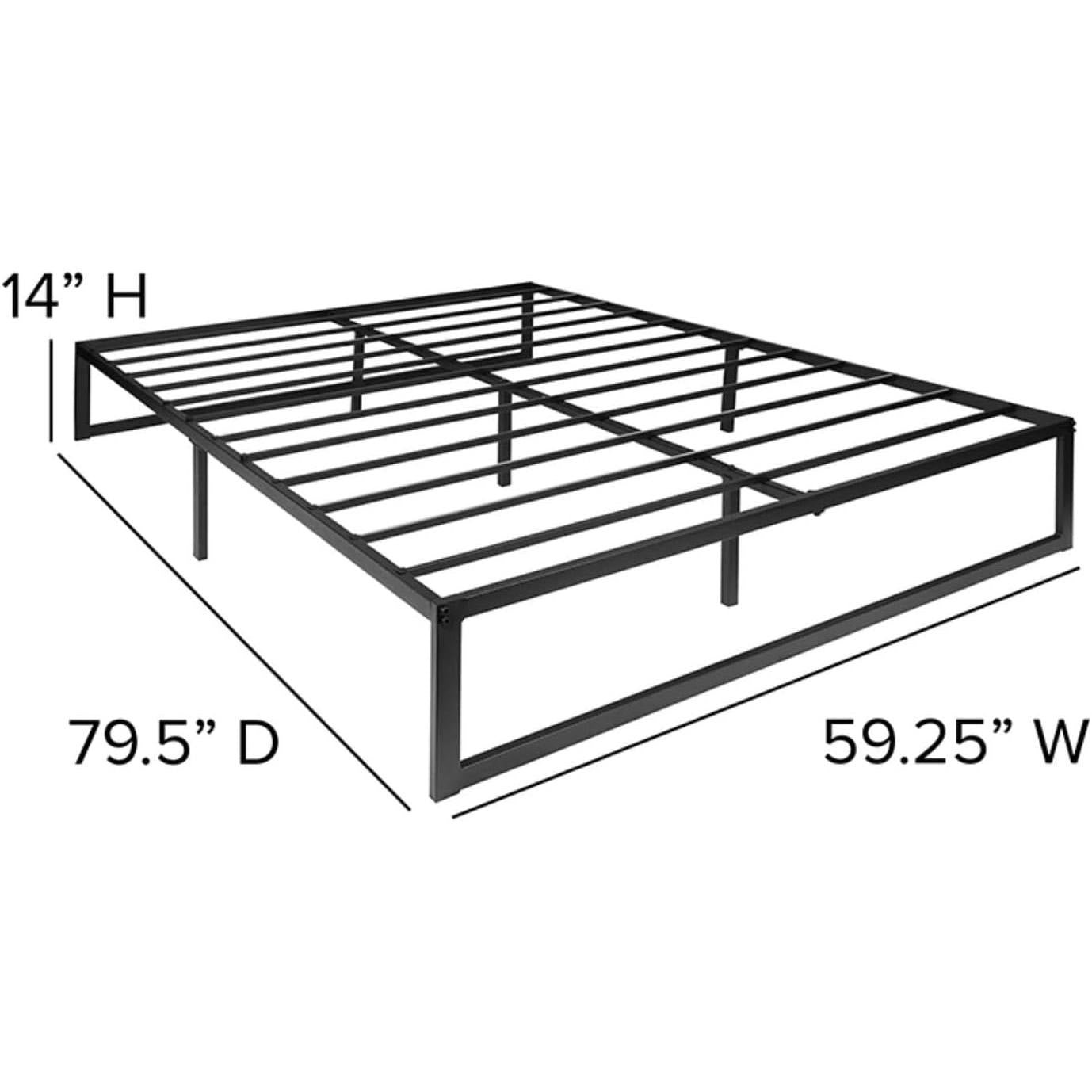 Queen Size 14 Inch Black Metal Steel Slat Platform Bed
