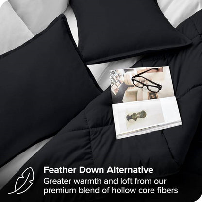 Full/Double Size All Season Super Soft Down Alternative Comforter Set Black