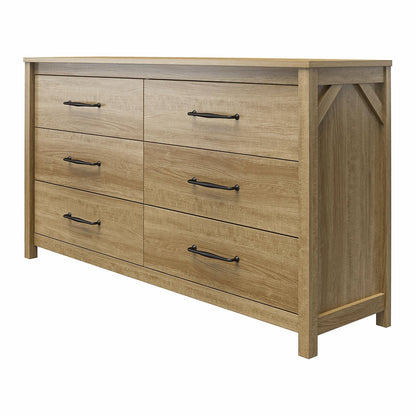Rustic Farmhouse 6-Drawer Dresser, Natural