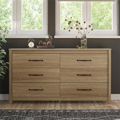 Rustic Farmhouse 6-Drawer Dresser, Natural