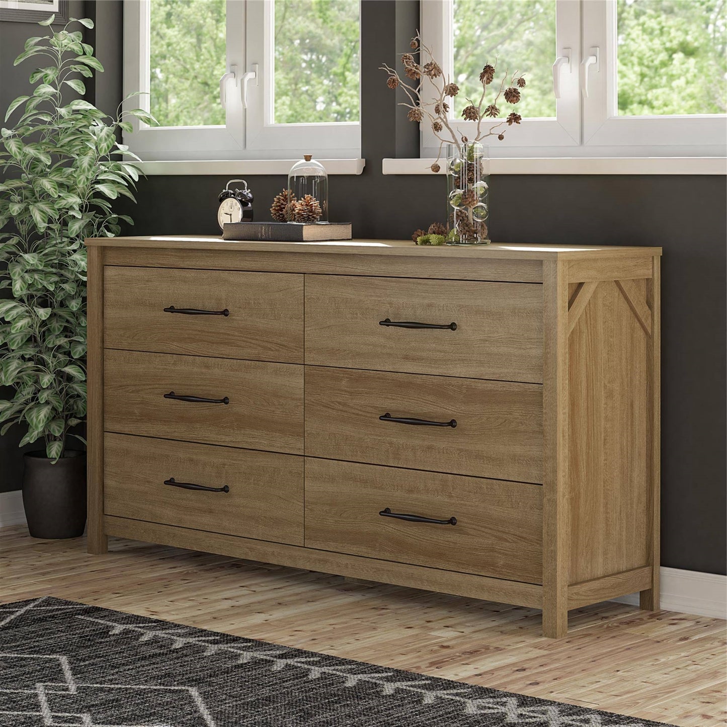 Rustic Farmhouse 6-Drawer Dresser, Natural