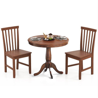3 Piece Traditional Walnut Wooden Round Dining Table Chairs Set