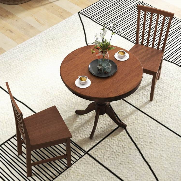 3 Piece Traditional Walnut Wooden Round Dining Table Chairs Set