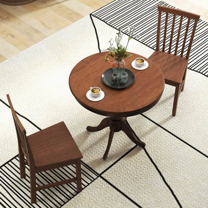 3 Piece Traditional Walnut Wooden Round Dining Table Chairs Set
