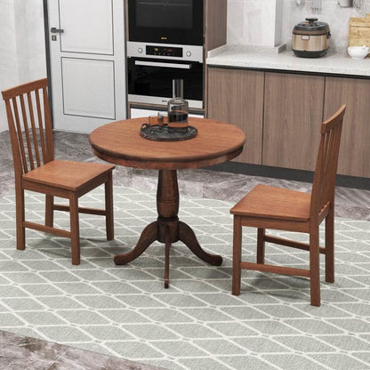 3 Piece Traditional Walnut Wooden Round Dining Table Chairs Set