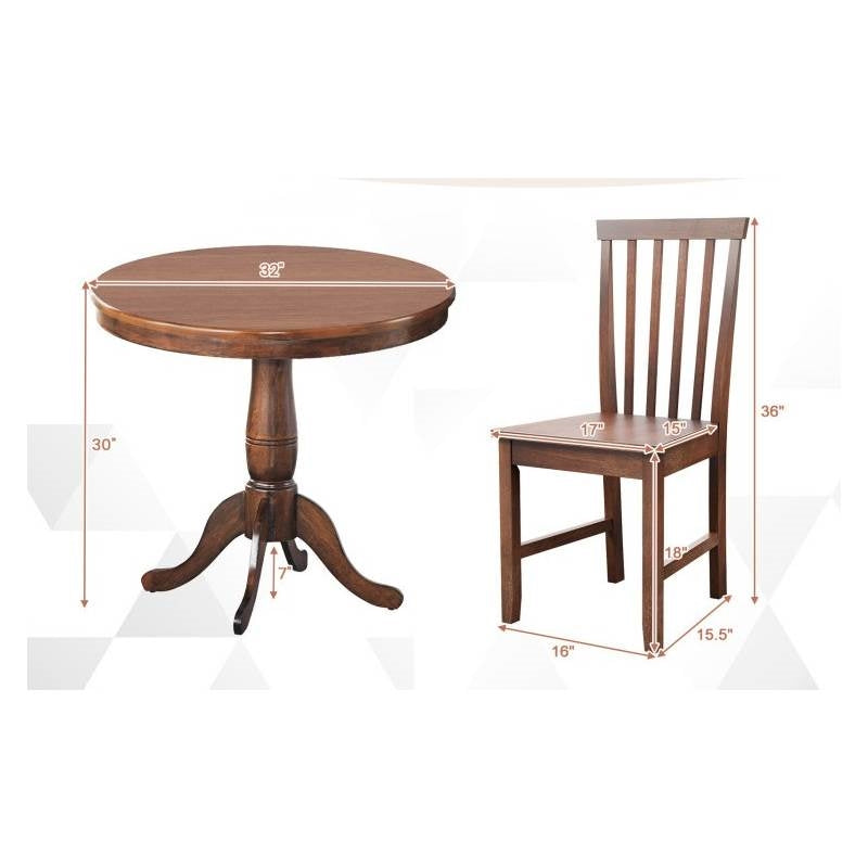 3 Piece Traditional Walnut Wooden Round Dining Table Chairs Set