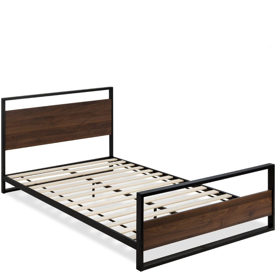 Farmhouse Metal Wood Platform Bed Frame Queen Size