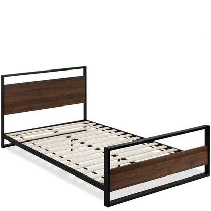 Farmhouse Metal Wood Platform Bed Frame Queen Size
