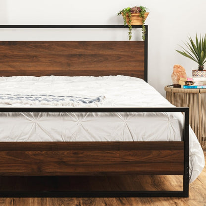 Farmhouse Metal Wood Platform Bed Frame Queen Size