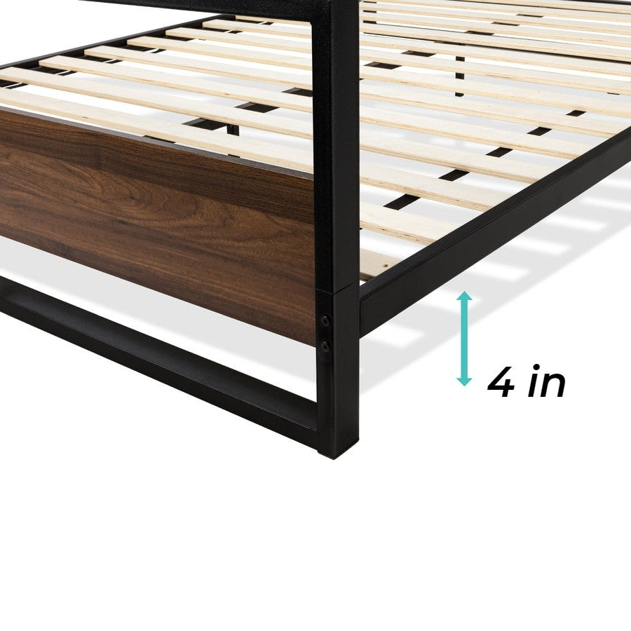 Farmhouse Metal Wood Platform Bed Frame Queen Size