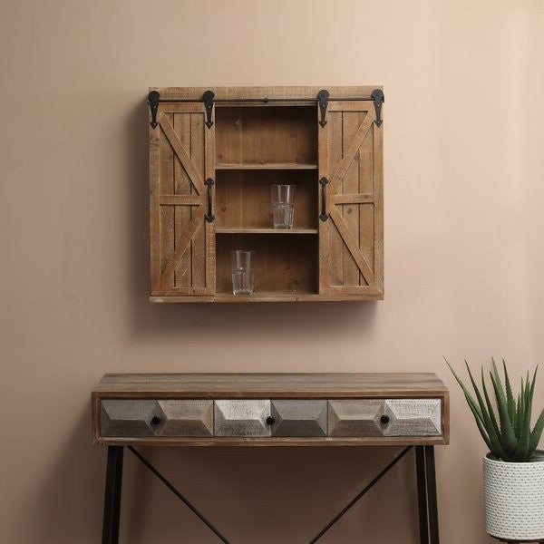 Farmhouse Sliding Bathroom Wall Mounted Cabinet 2-Doors &amp; Shelves