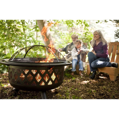 36-inch Bronze Fire Pit with Grill Grate Spark Screen Cover