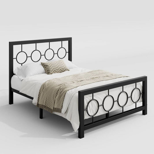 Full Size Modern Circle Medallion Black Metal Platform Bed Frame