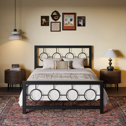 Full Size Modern Circle Medallion Black Metal Platform Bed Frame