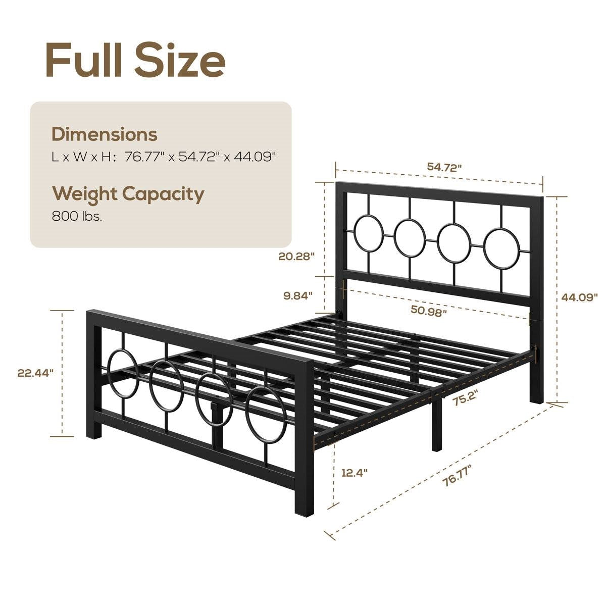 Full Size Modern Circle Medallion Black Metal Platform Bed Frame