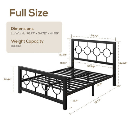 Full Size Modern Circle Medallion Black Metal Platform Bed Frame