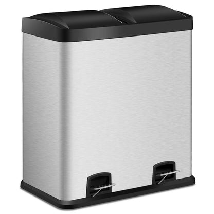 Large 16-Gallon Dual Compartment Kitchen Trash Can with Foot Pedal Open