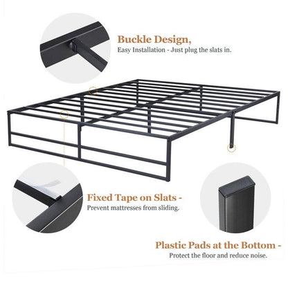 Full Size Minimalist Storage Metal Platform Bed Black