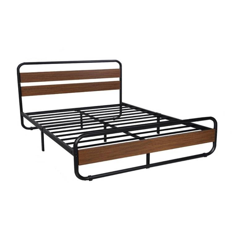 Full Heavy Duty Modern Industrial Metal Wood Platform Bed Frame with Headboard