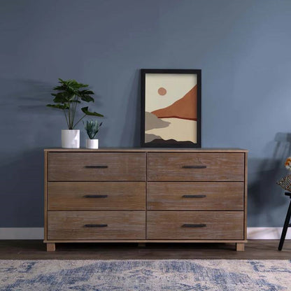 Farmhouse Modern 6 Drawer Double Dresser in Pine