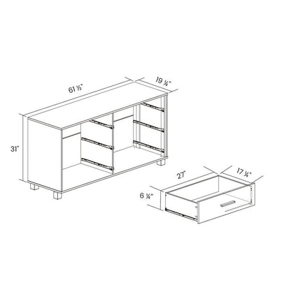 Farmhouse Modern 6 Drawer Double Dresser in Pine