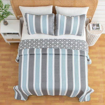 Full/Queen 3 Piece Coastal Grey/Blue Nautical Quilt Set