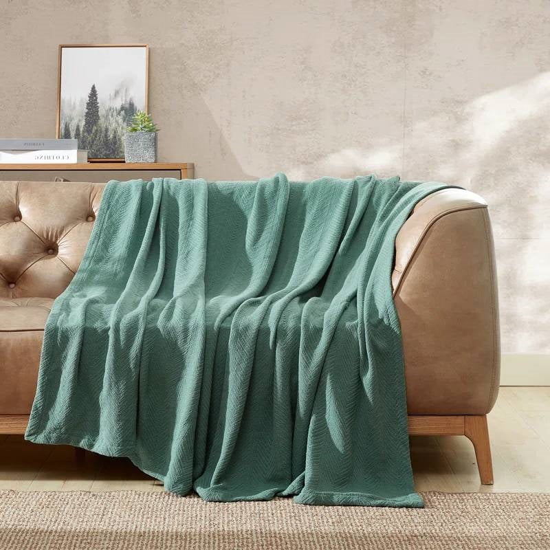 Full/Queen size Lightweight 100-Percent Cotton Reversible Knit Blanket in Green