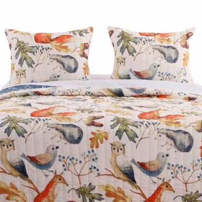 3 Piece Farmhouse Blues Friendly Animals Cotton Reversible Quilt Set, Full/Queen