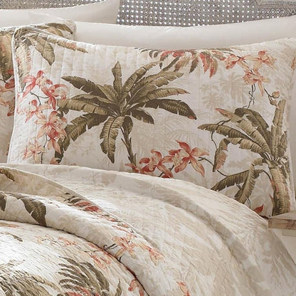 Full / Queen Size Cotton Coastal Palm Tree 3 Piece Polyester Reversible Quilt Set