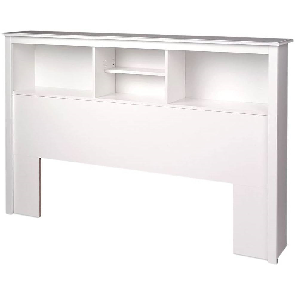 King size Stylish Bookcase Headboard in White Wood Finish