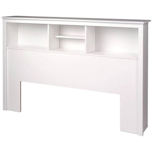 King size Stylish Bookcase Headboard in White Wood Finish
