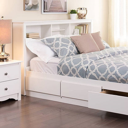 King size Stylish Bookcase Headboard in White Wood Finish