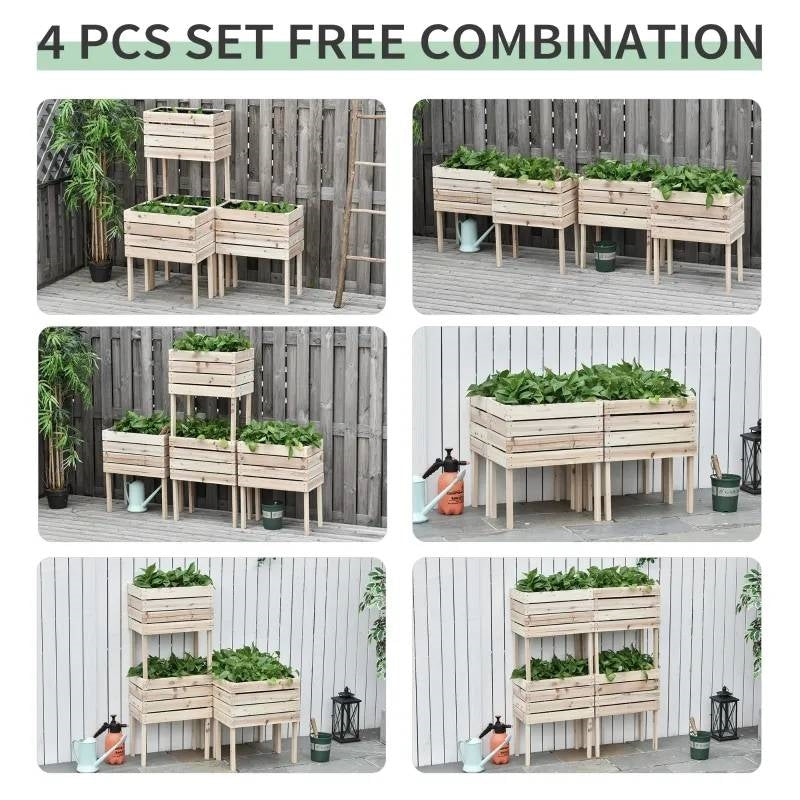 FarmHouse 4 Piece Wooden Elevated Planter Raised Garden Box